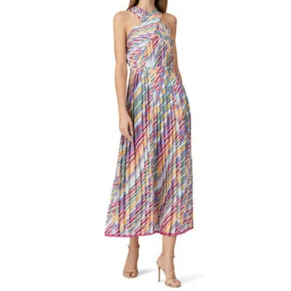 ML Monique Lhuillier Crossneck Pleated Dress in Size 2